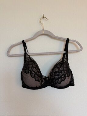 Natori Black Lace Underwire Bra with Sheer Panels Size 32DD